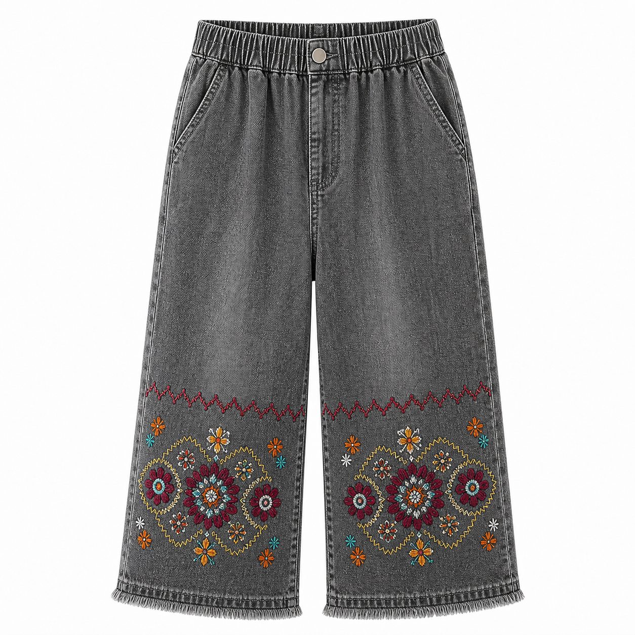 Women's embroidered denim capri pants - variant charcoal gray