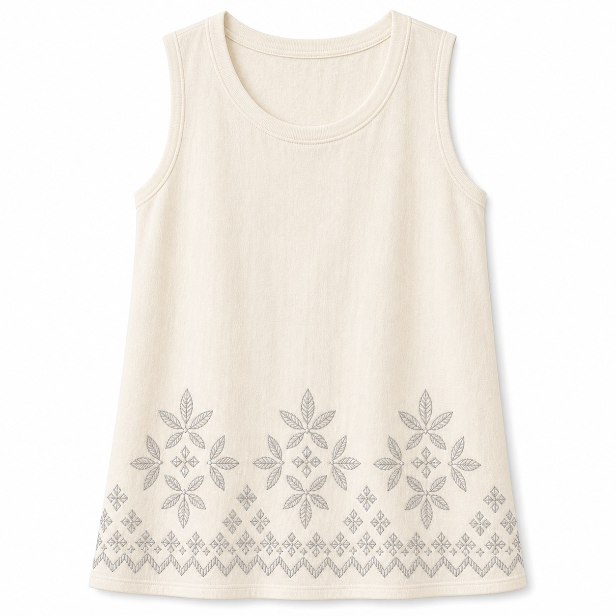 Women's embroidered border sleeveless tank top - variant cream