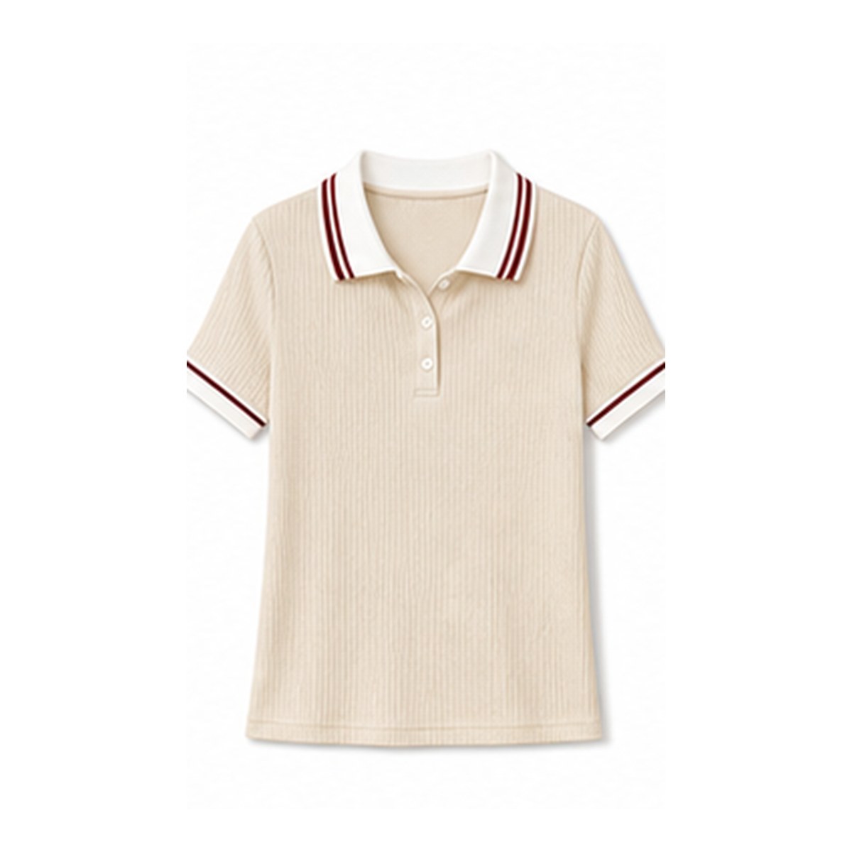 Women's ribbed contrast collar polo tee - variant cream beige