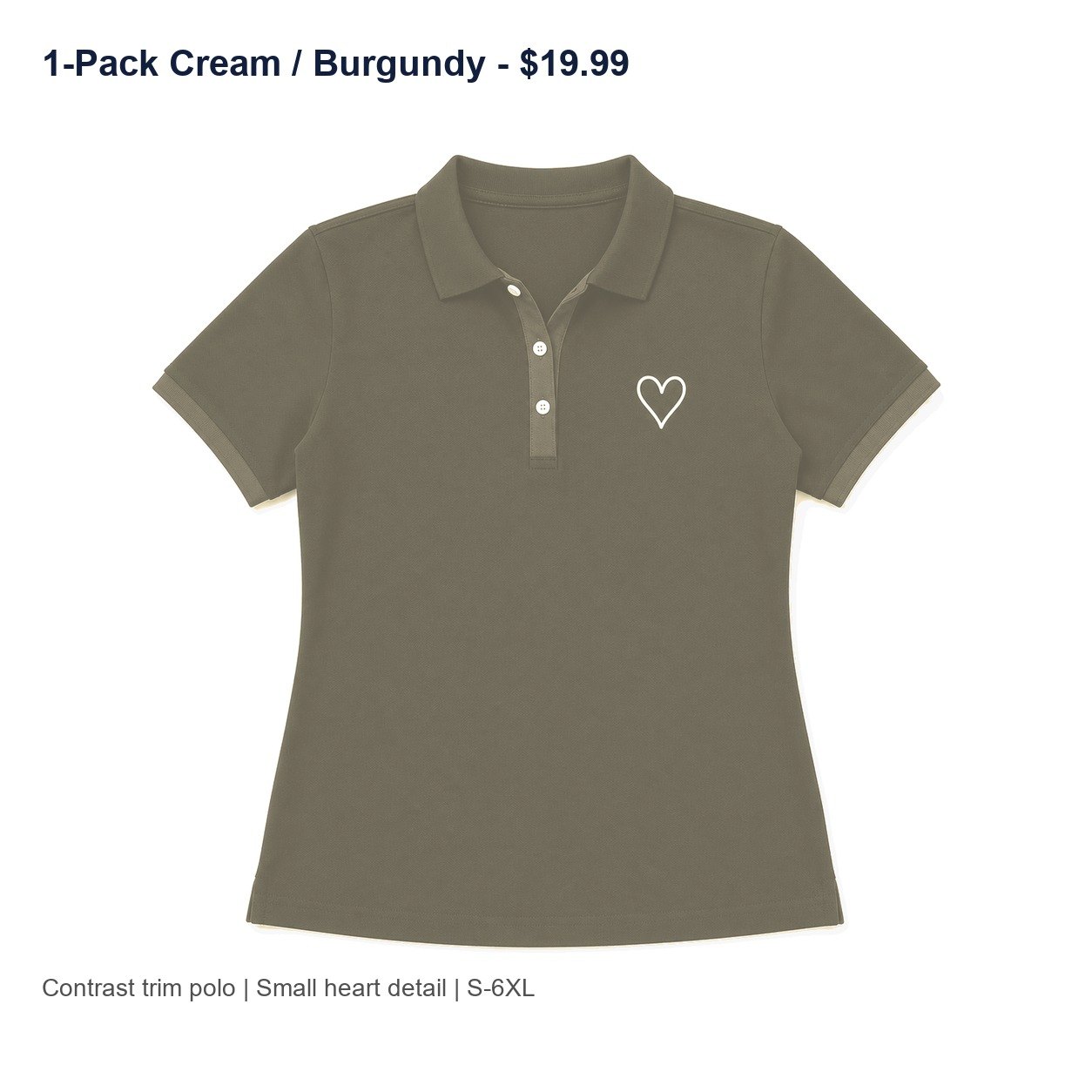 Women's contrast trim heart polo - variant cream burgundy