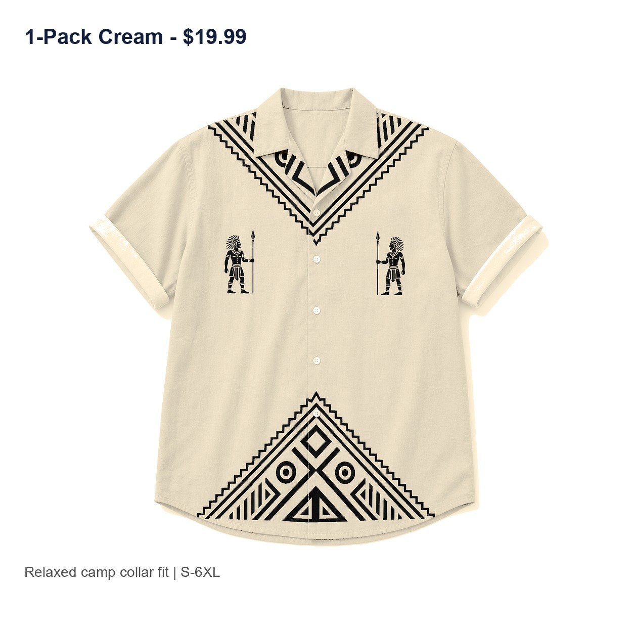 Men's tribal camp collar shirt - variant cream