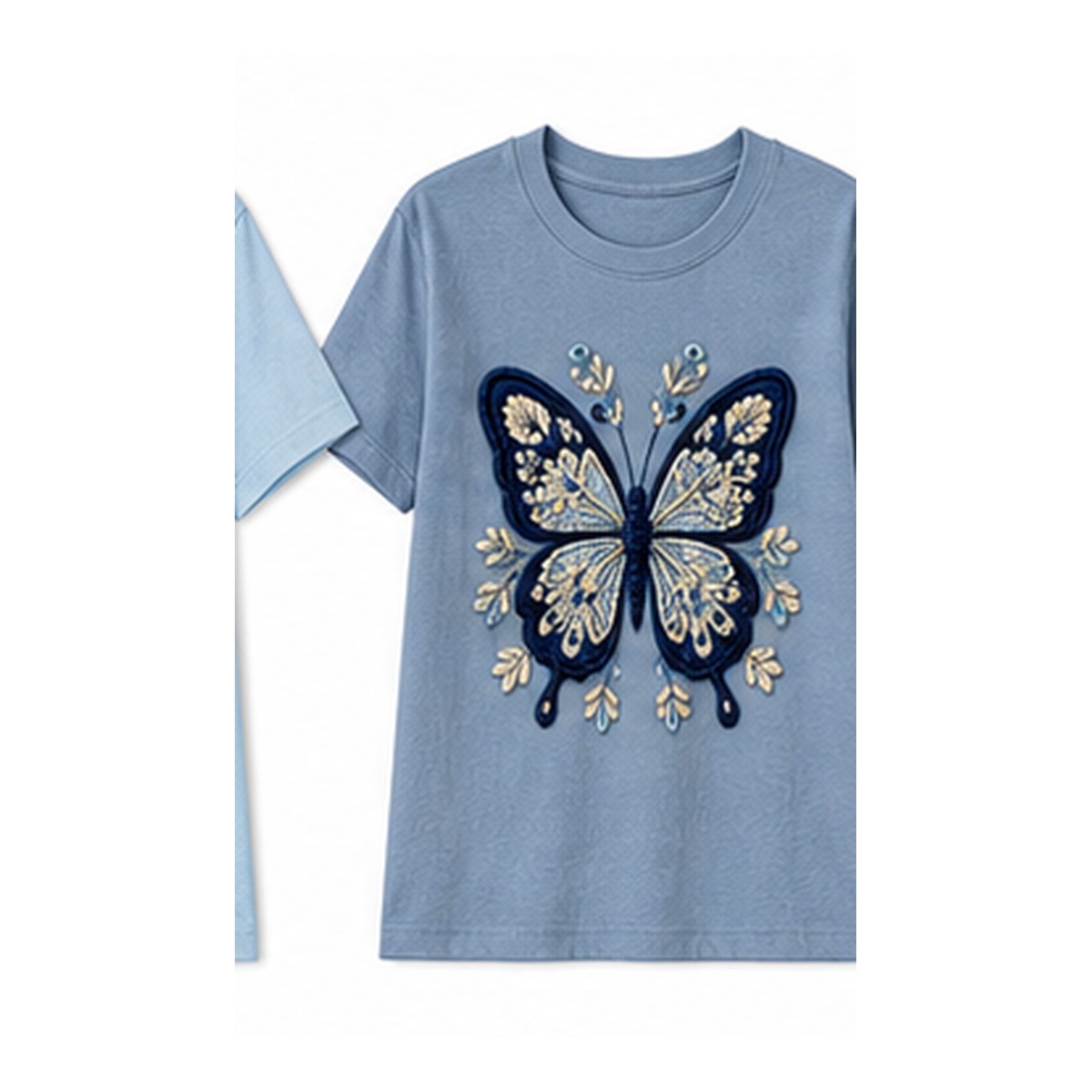 Women's crochet butterfly graphic tee - variant dusty blue