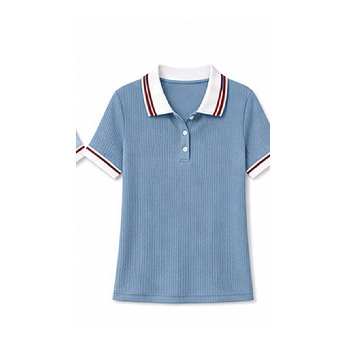 Women's ribbed contrast collar polo tee - variant dusty blue