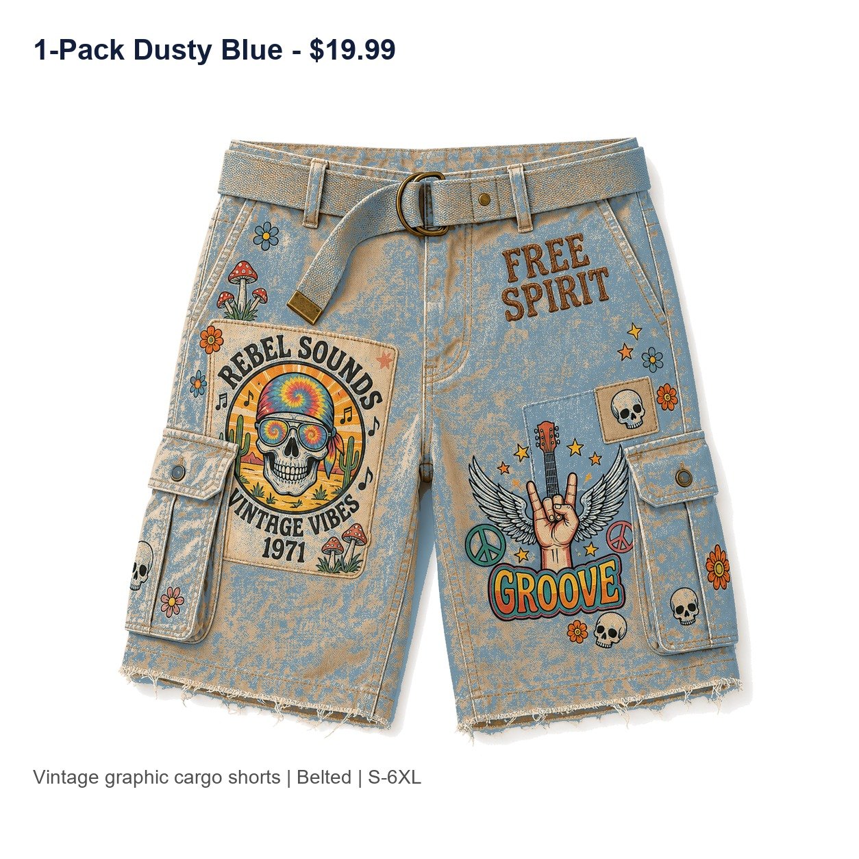 Men's vintage graphic cargo shorts - variant dusty blue