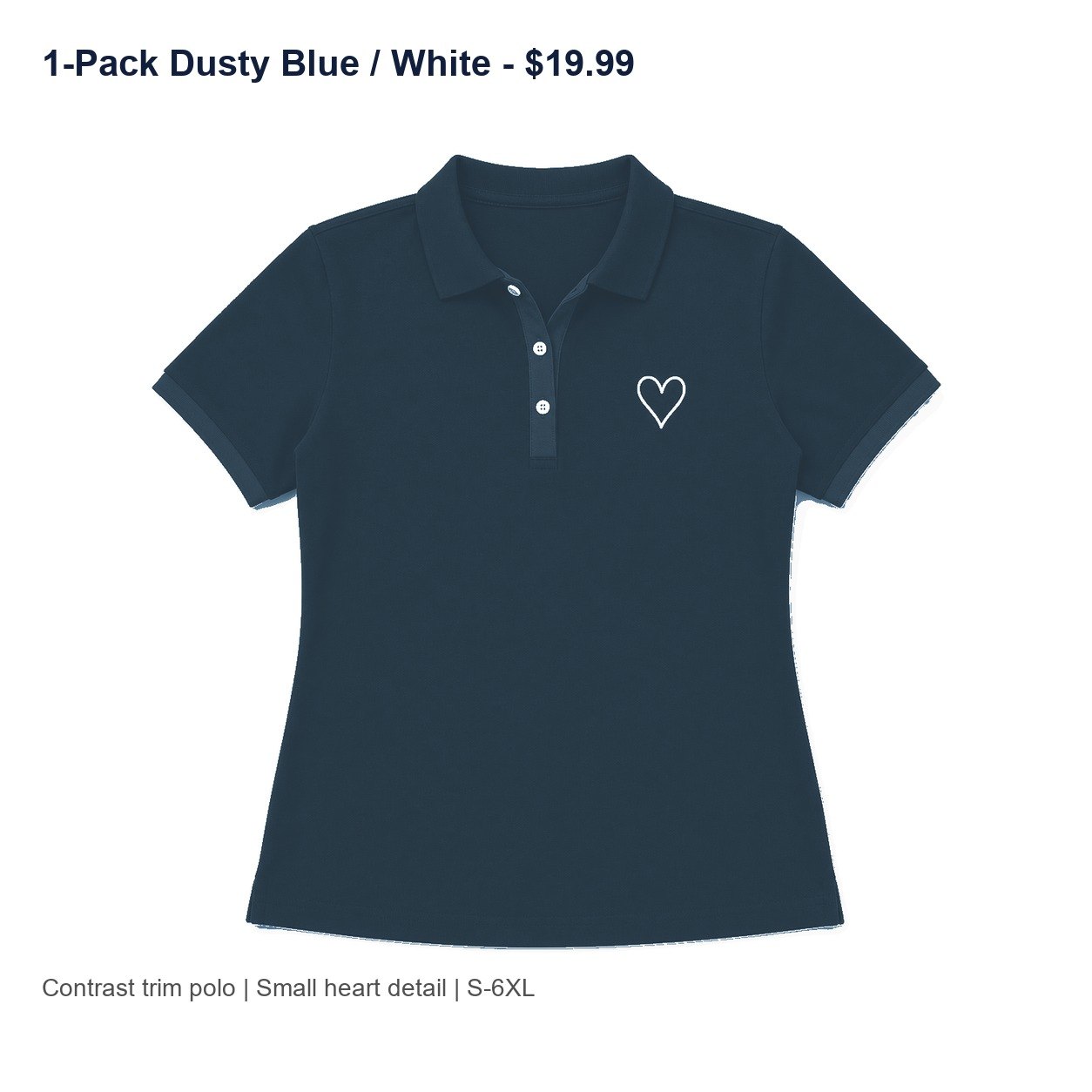 Women's contrast trim heart polo - variant dusty blue white