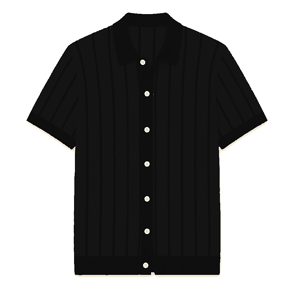 Men's striped knit polo cardigan - variant ecru black