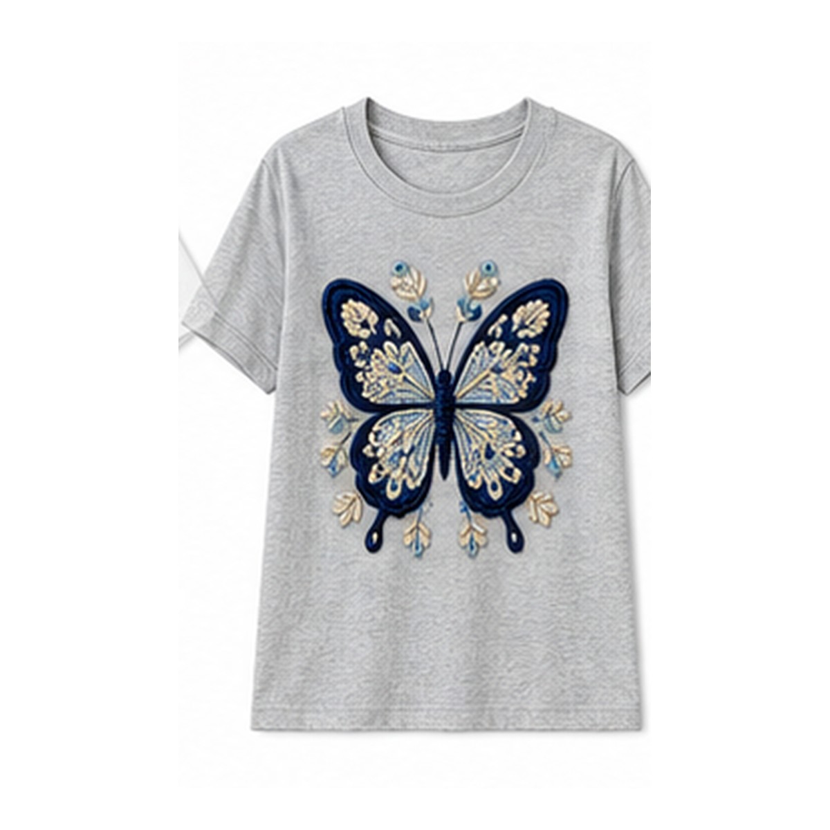 Women's crochet butterfly graphic tee - variant heather gray