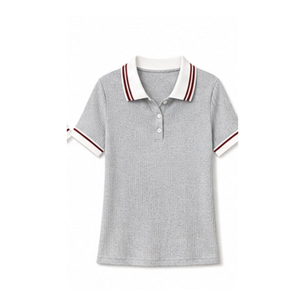 Women's ribbed contrast collar polo tee - variant heather gray