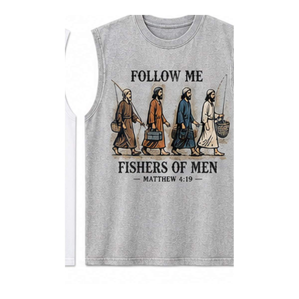 Men's Follow Me Fishers of Men sleeveless tee - variant heather gray