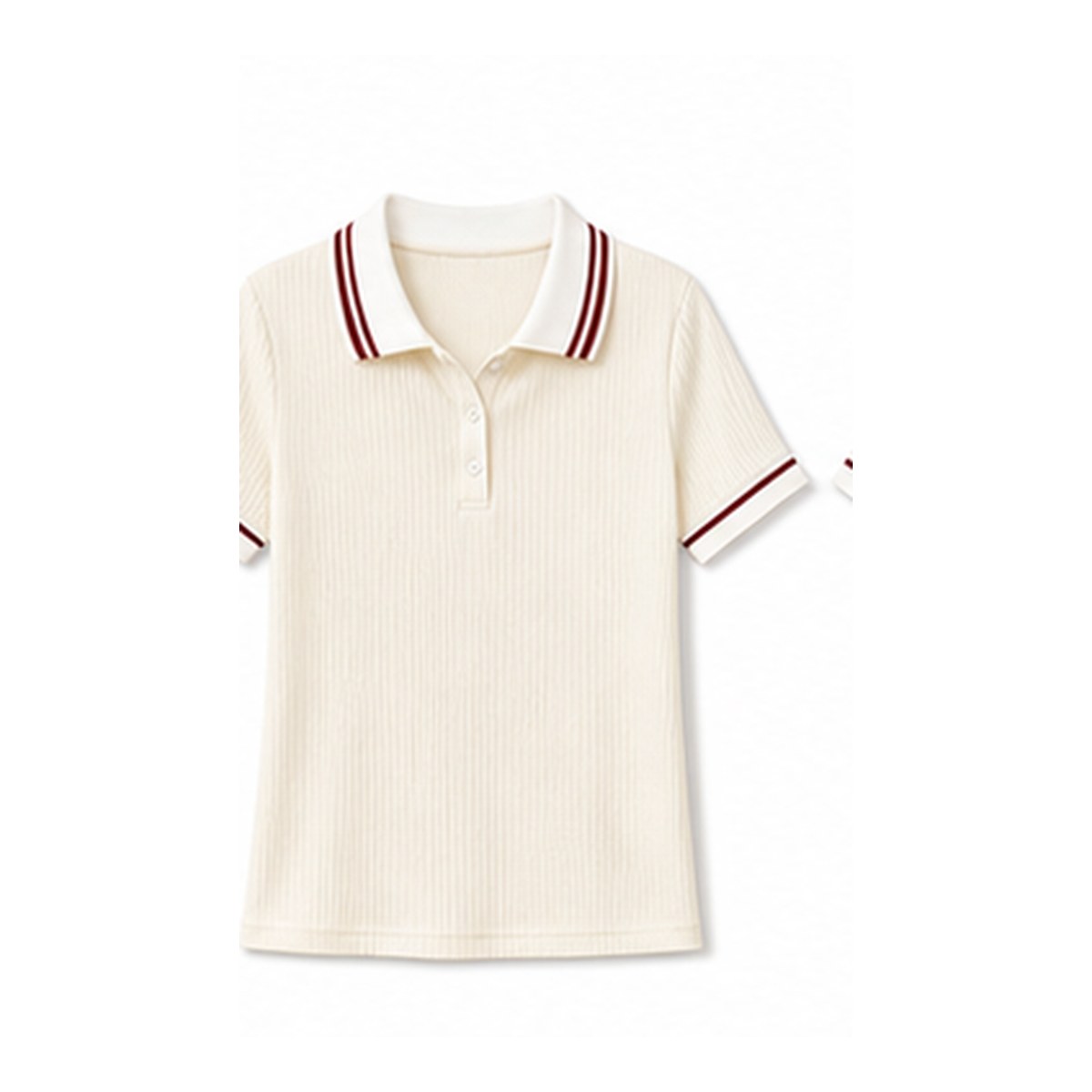 Women's ribbed contrast collar polo tee - variant ivory