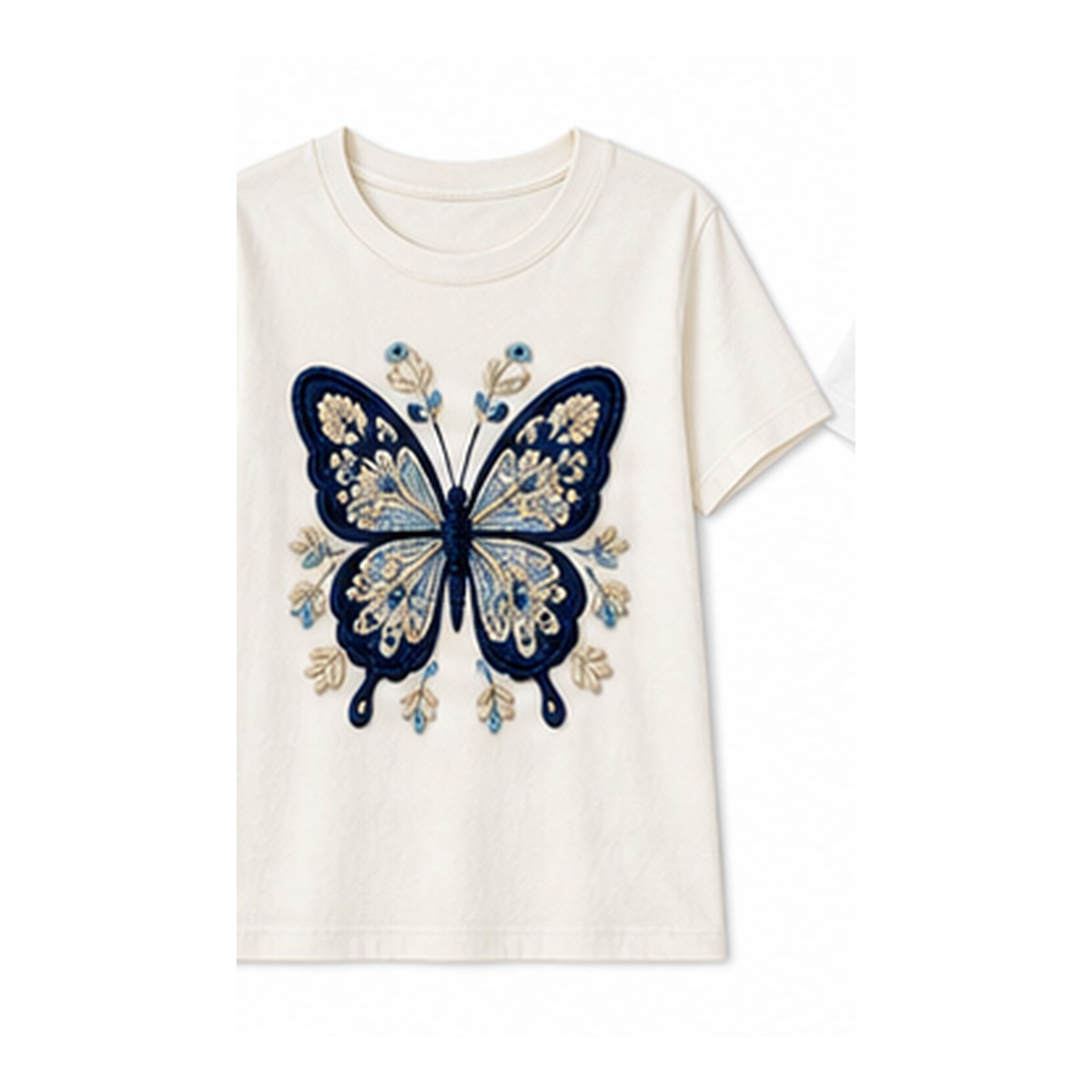 Women's crochet butterfly graphic tee - variant ivory