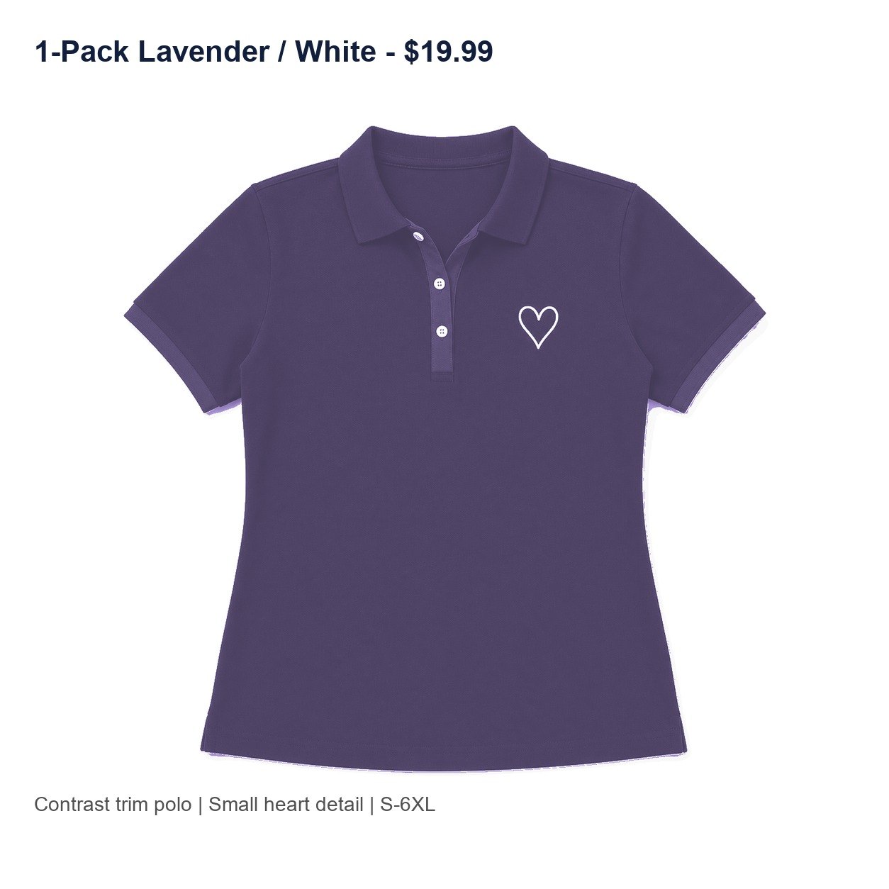 Women's contrast trim heart polo - variant lavender white