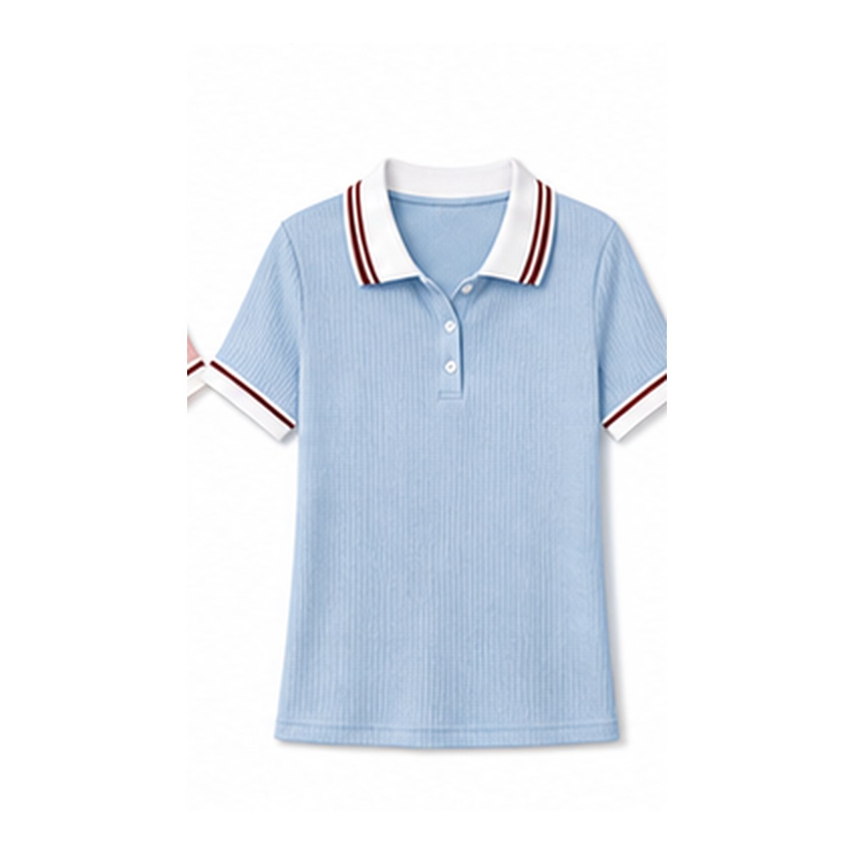 Women's ribbed contrast collar polo tee - variant light blue