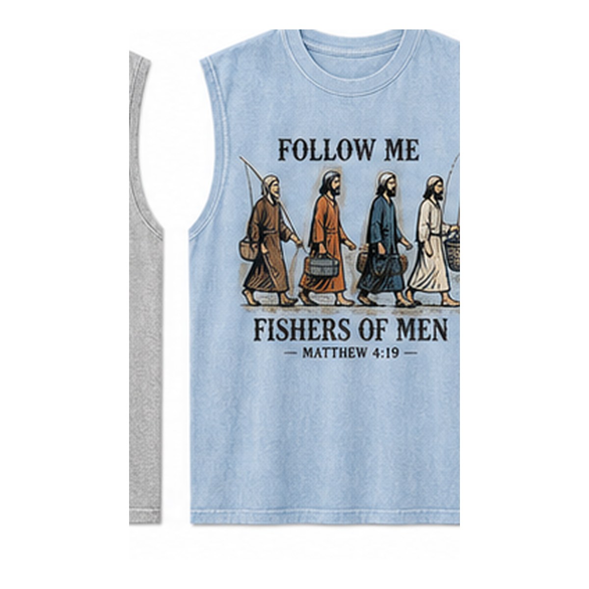 Men's Follow Me Fishers of Men sleeveless tee - variant light blue