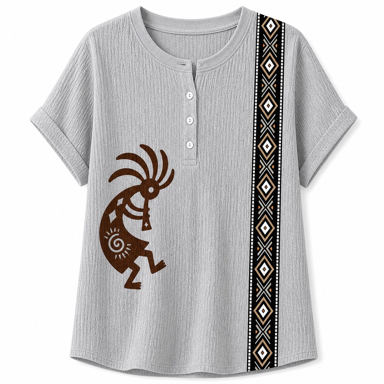 Women's Southwest Kokopelli henley top - variant light gray