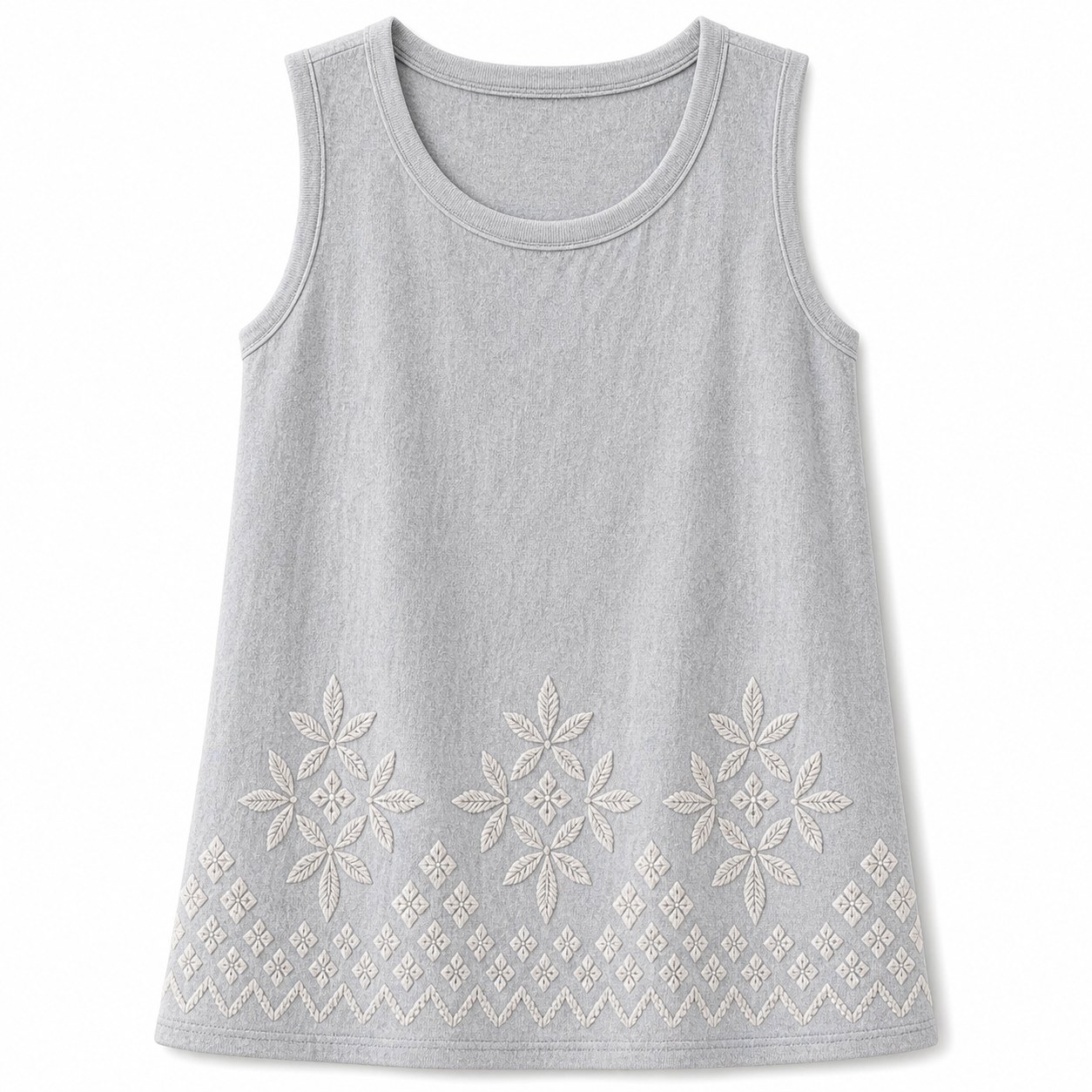 Women's embroidered border sleeveless tank top - variant light gray