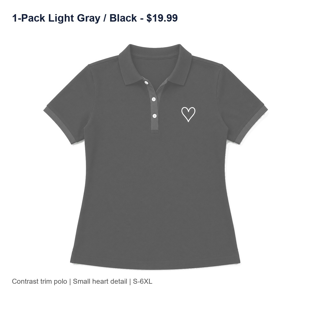 Women's contrast trim heart polo - variant light gray black