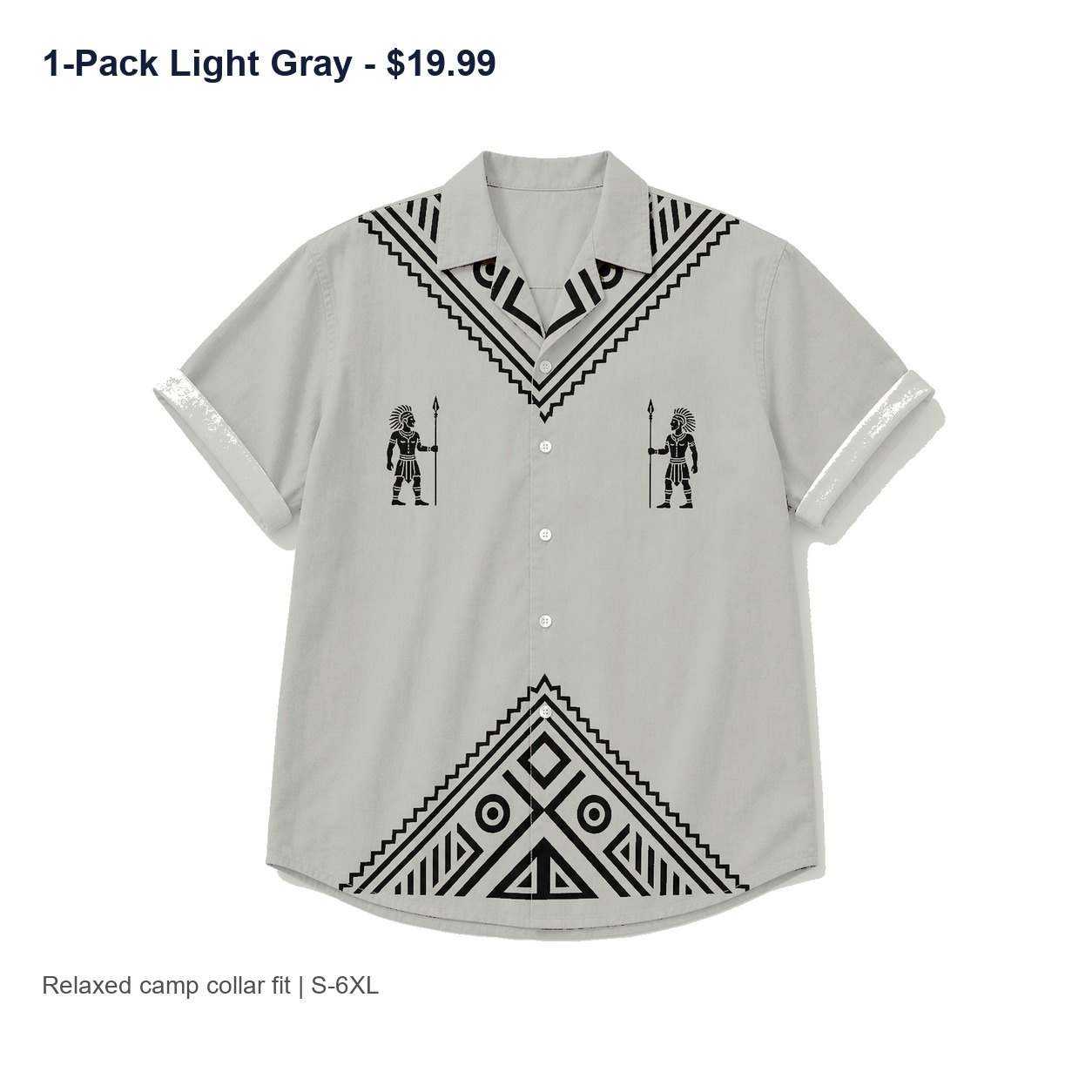 Men's tribal camp collar shirt - variant light gray