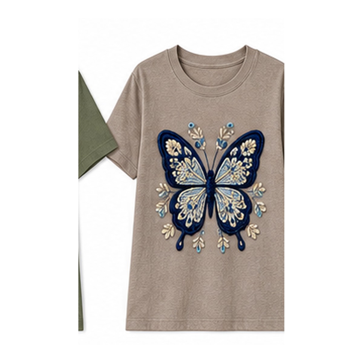 Women's crochet butterfly graphic tee - variant mocha