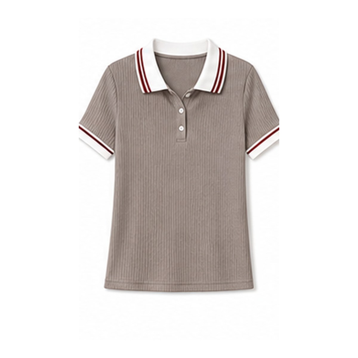 Women's ribbed contrast collar polo tee - variant mocha