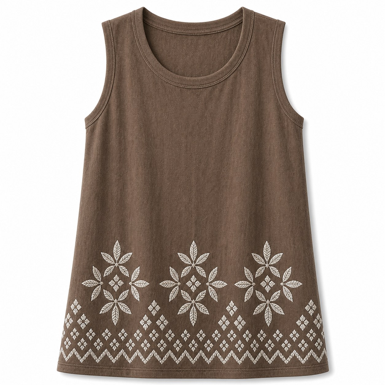Women's embroidered border sleeveless tank top - variant mocha
