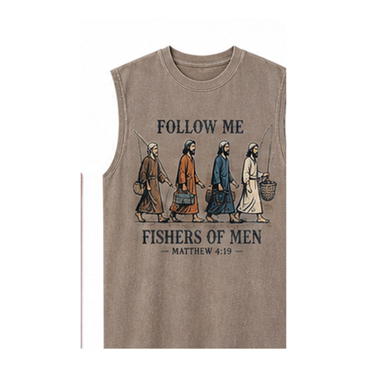 Men's Follow Me Fishers of Men sleeveless tee - variant mocha