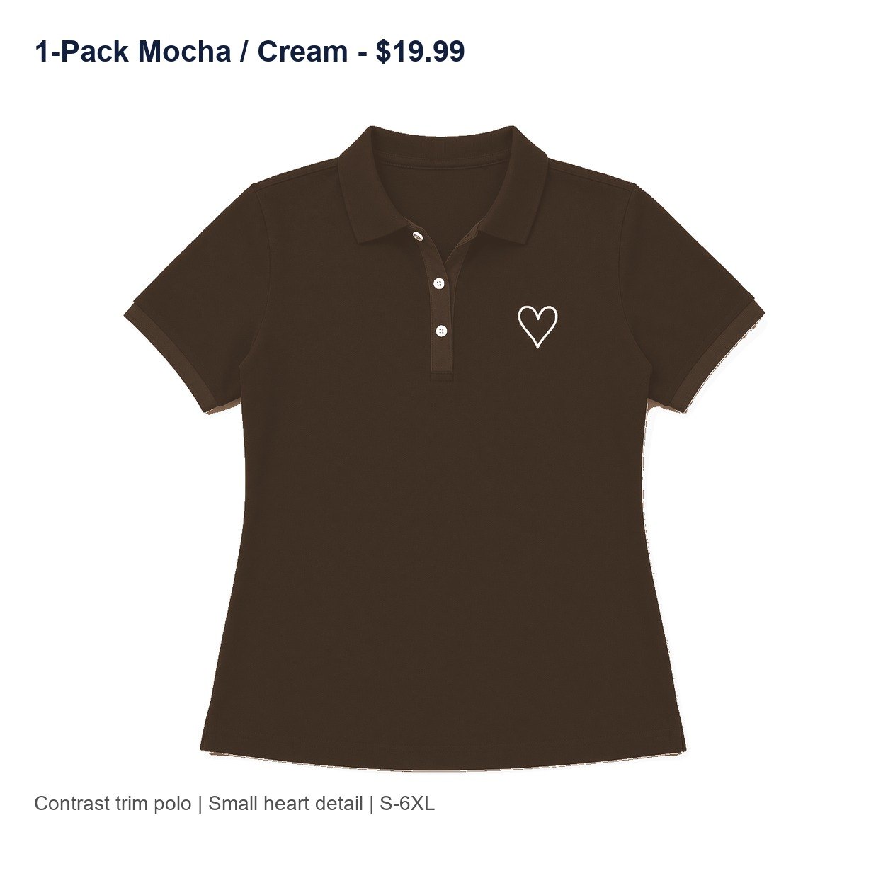 Women's contrast trim heart polo - variant mocha cream