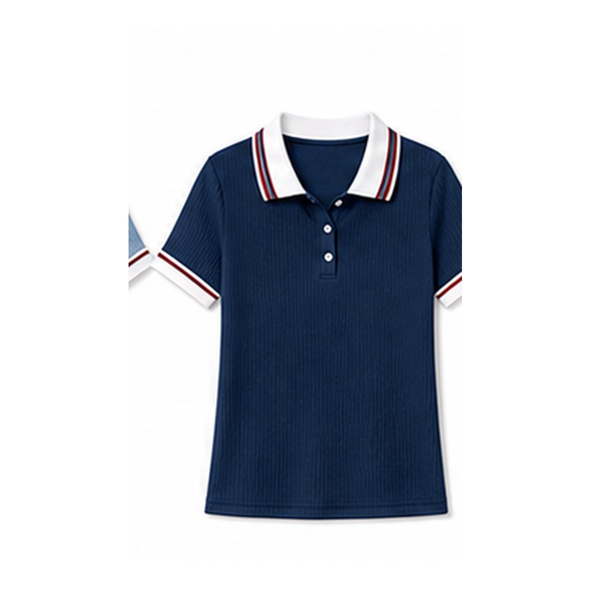 Women's ribbed contrast collar polo tee - variant navy