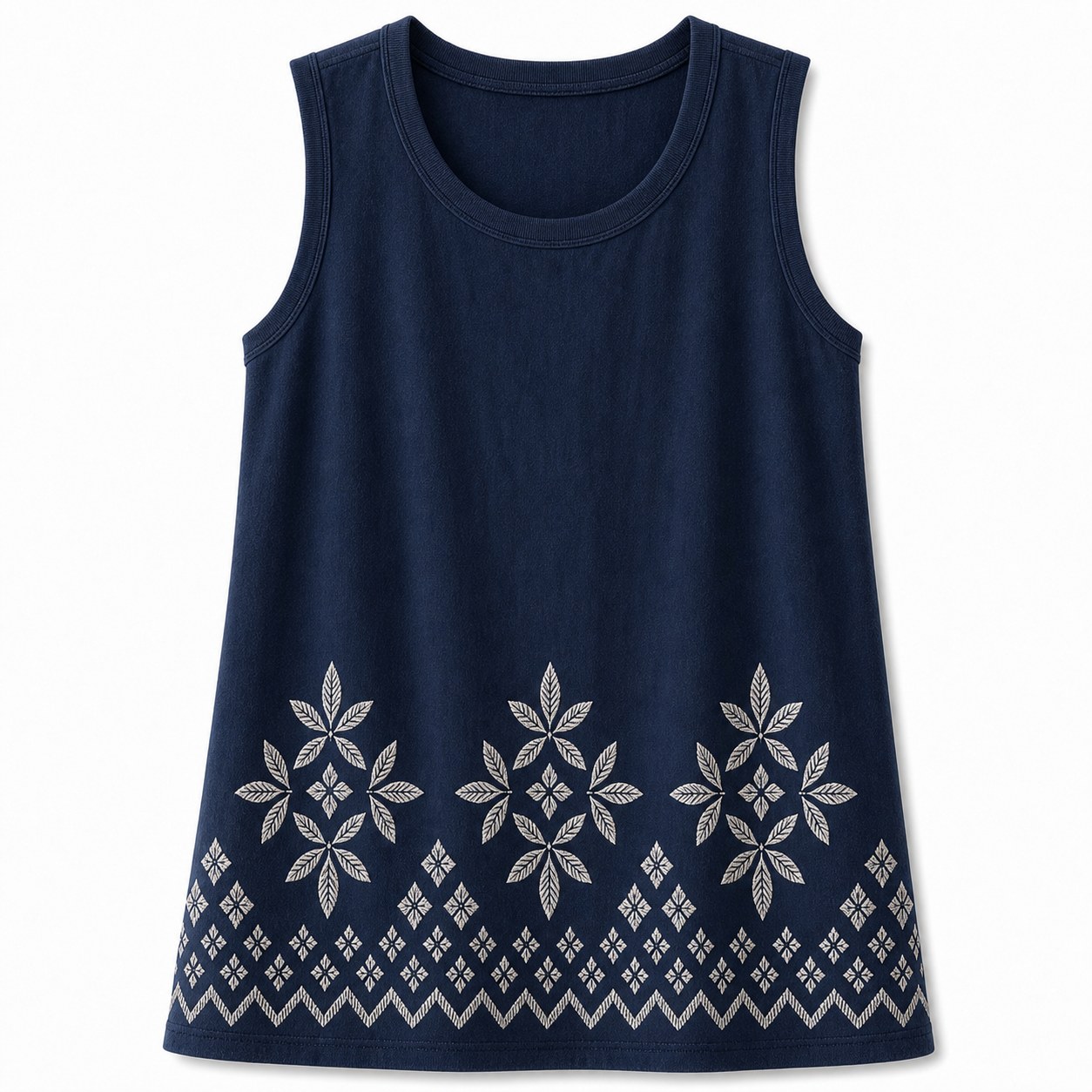 Women's embroidered border sleeveless tank top - variant navy