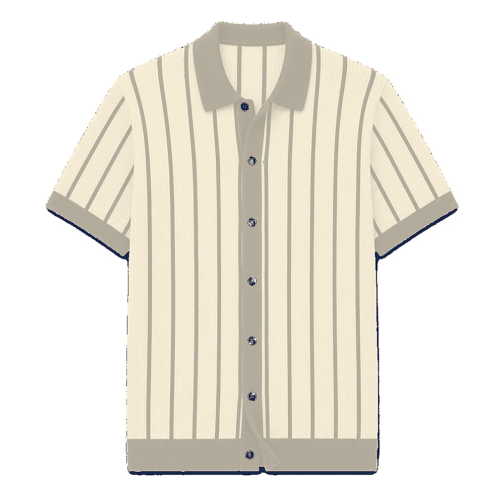 Men's striped knit polo cardigan - variant navy cream