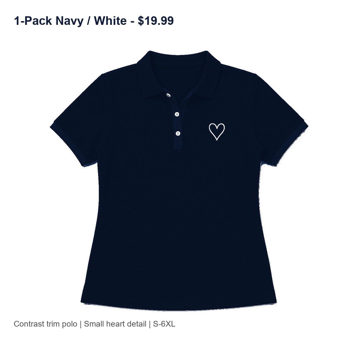 Women's contrast trim heart polo - variant navy white