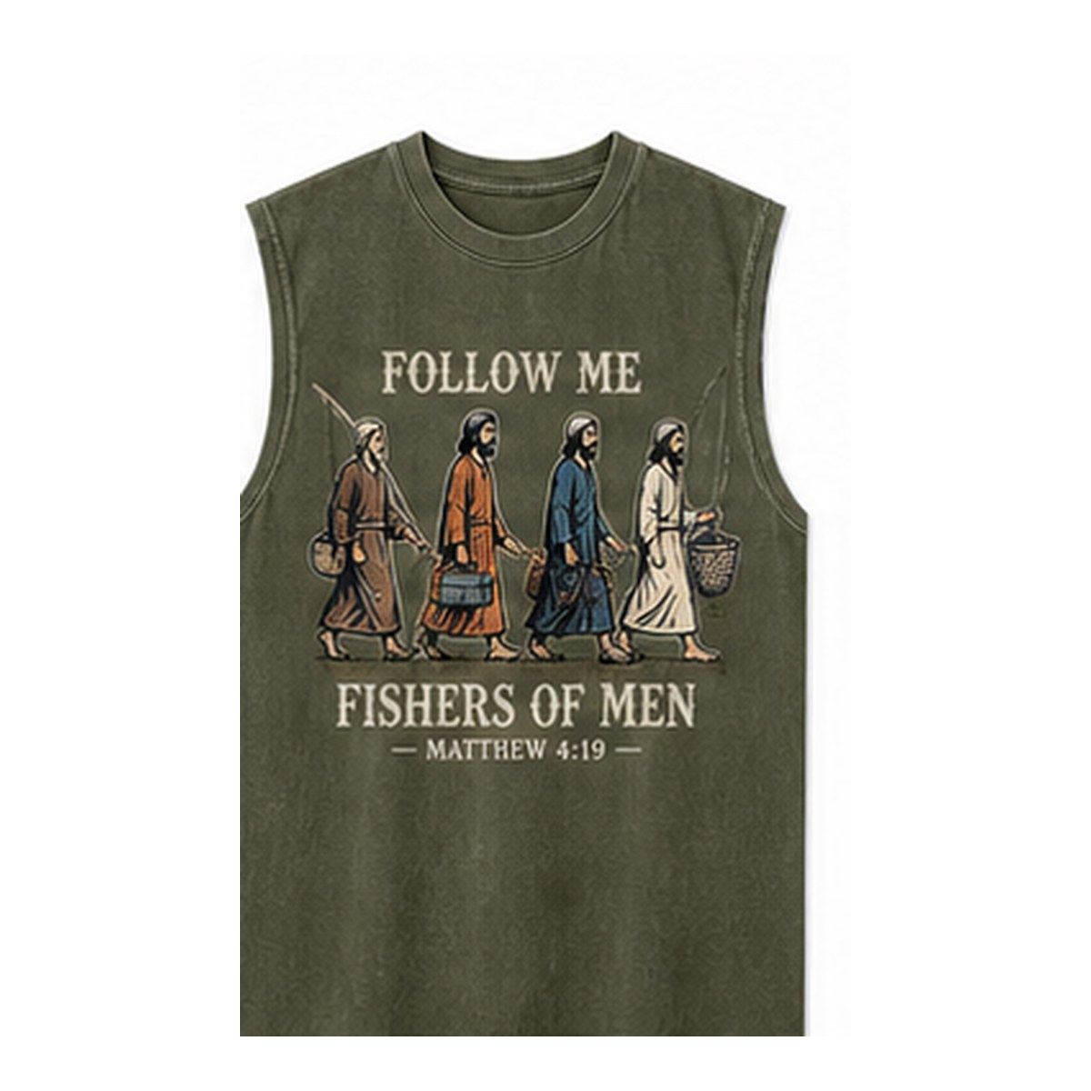 Men's Follow Me Fishers of Men sleeveless tee - variant olive
