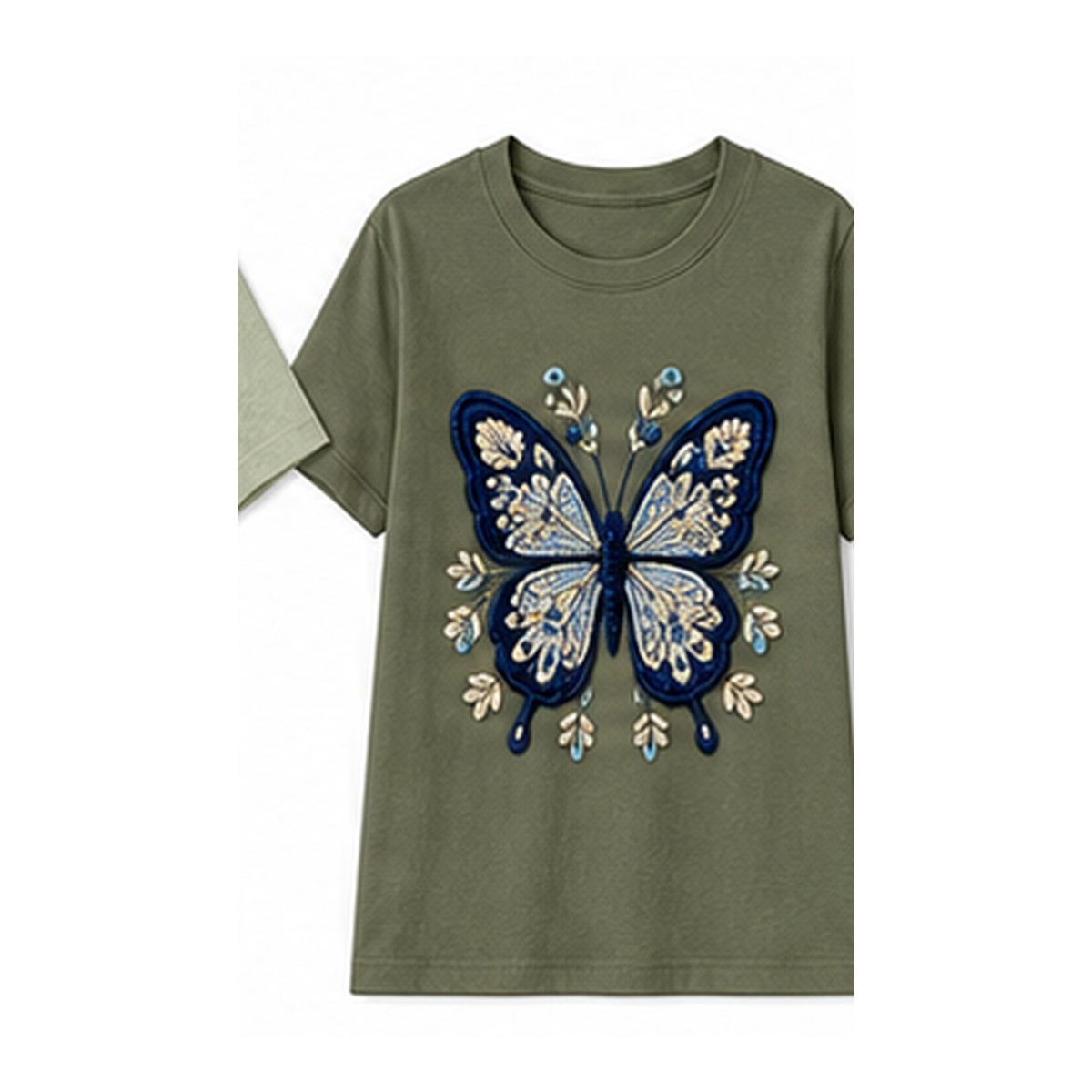 Women's crochet butterfly graphic tee - variant olive
