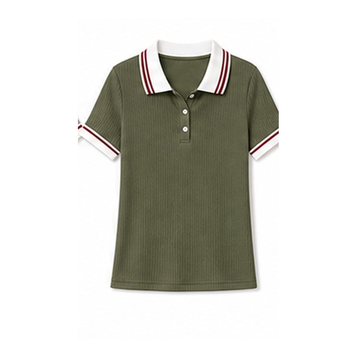 Women's ribbed contrast collar polo tee - variant olive