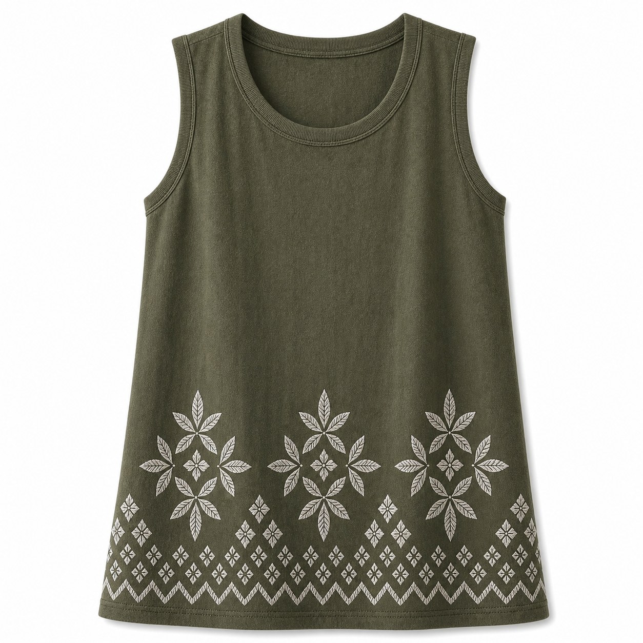 Women's embroidered border sleeveless tank top - variant olive