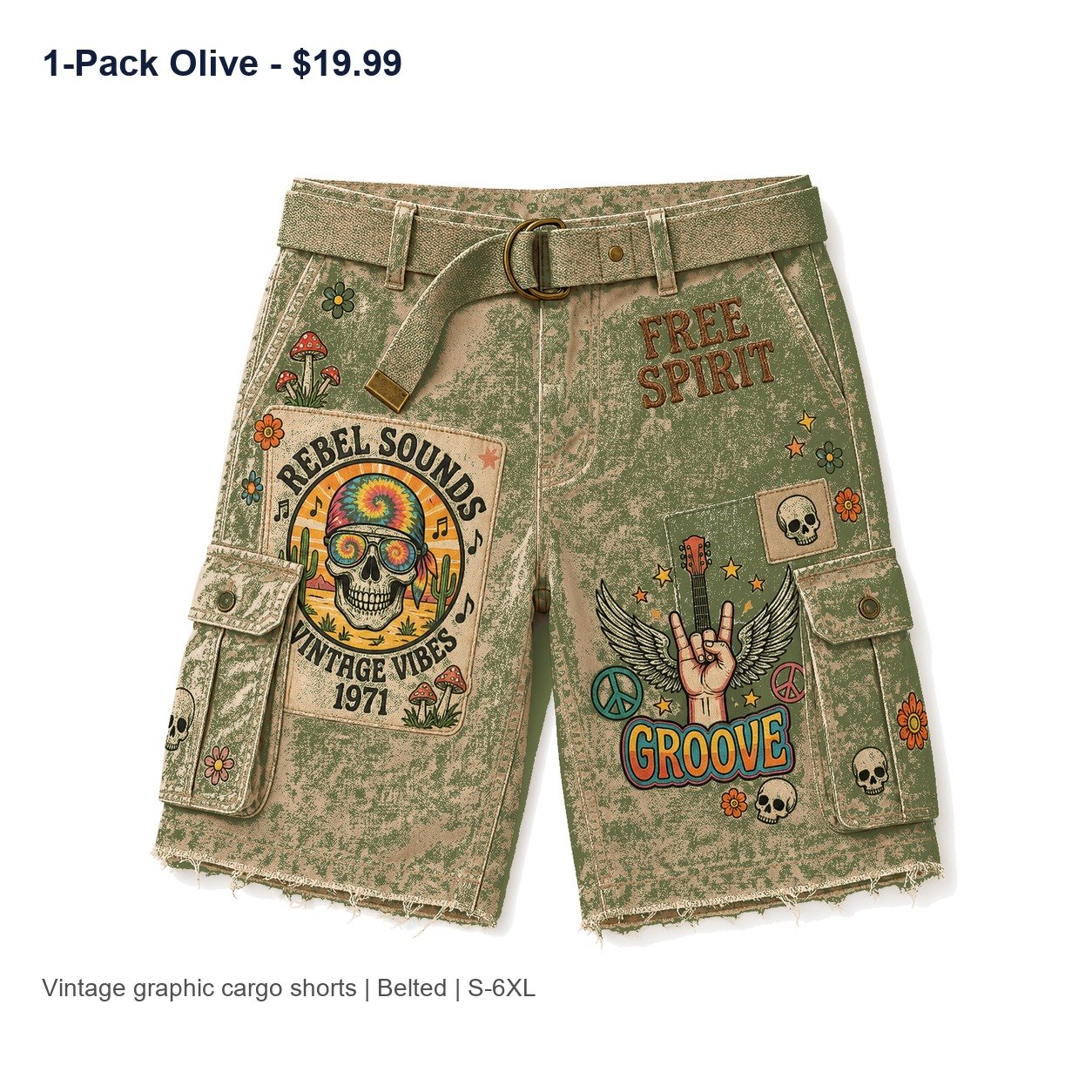 Men's vintage graphic cargo shorts - variant olive