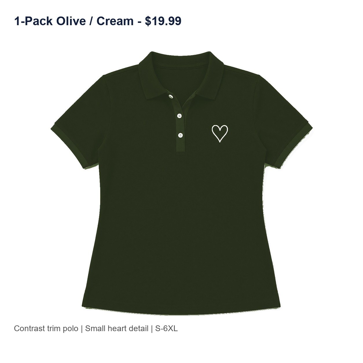 Women's contrast trim heart polo - variant olive cream