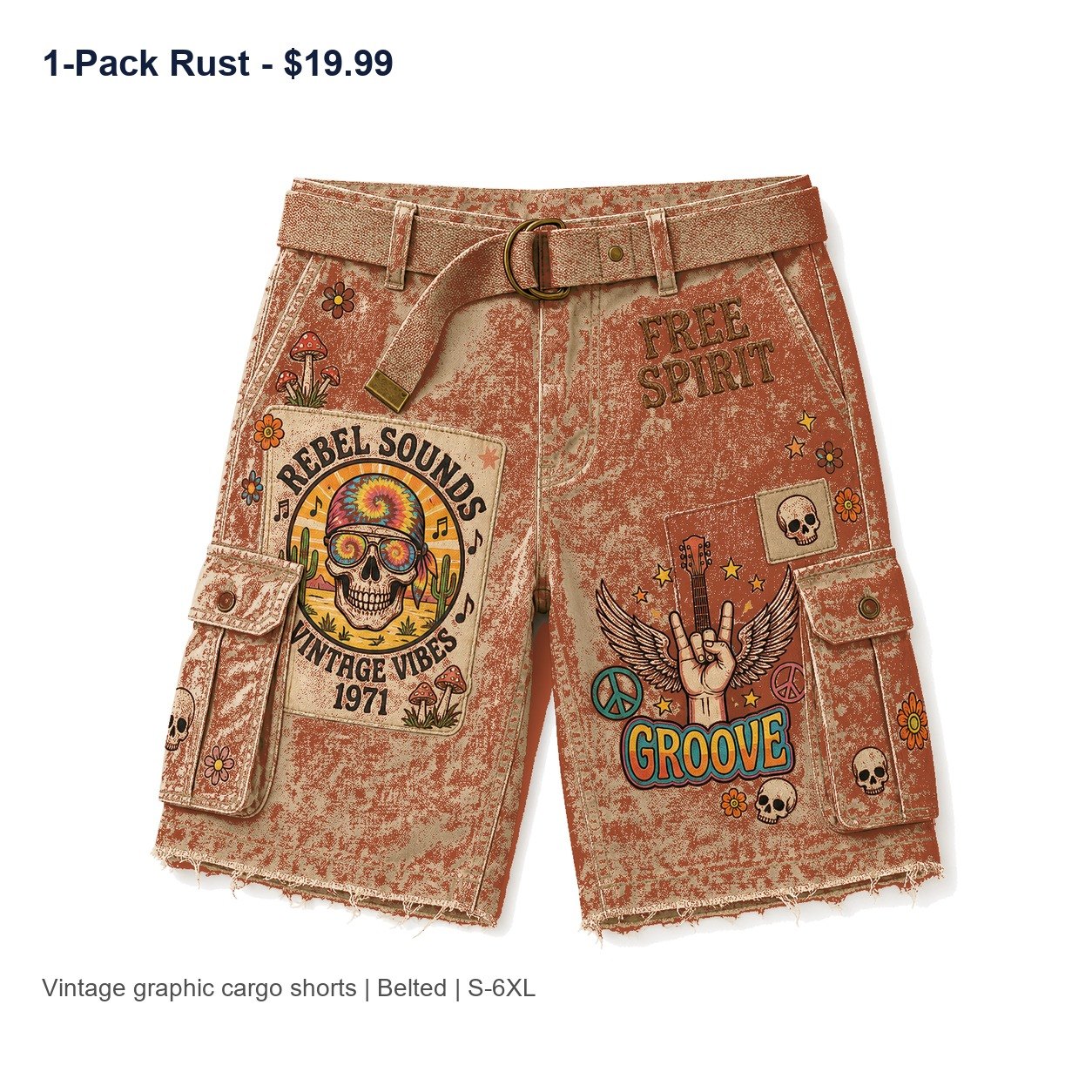 Men's vintage graphic cargo shorts - variant rust