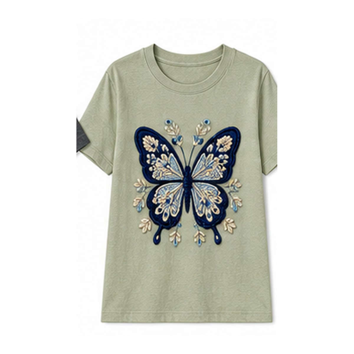 Women's crochet butterfly graphic tee - variant sage green