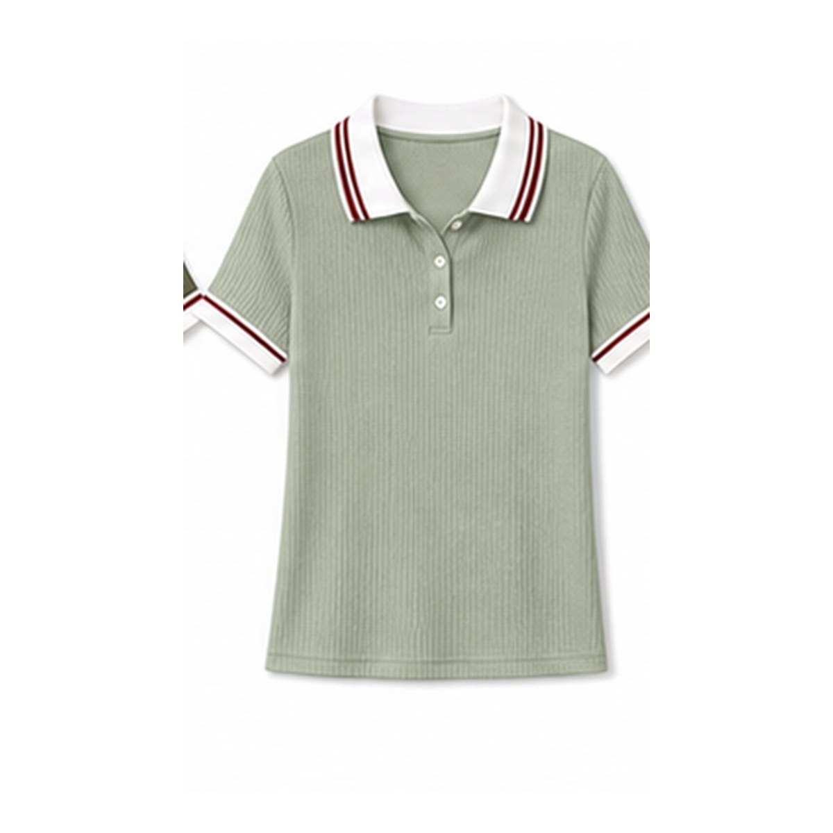Women's ribbed contrast collar polo tee - variant sage green