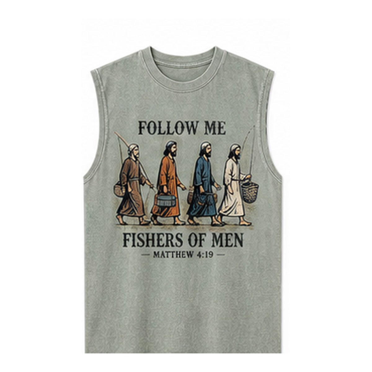 Men's Follow Me Fishers of Men sleeveless tee - variant sage green