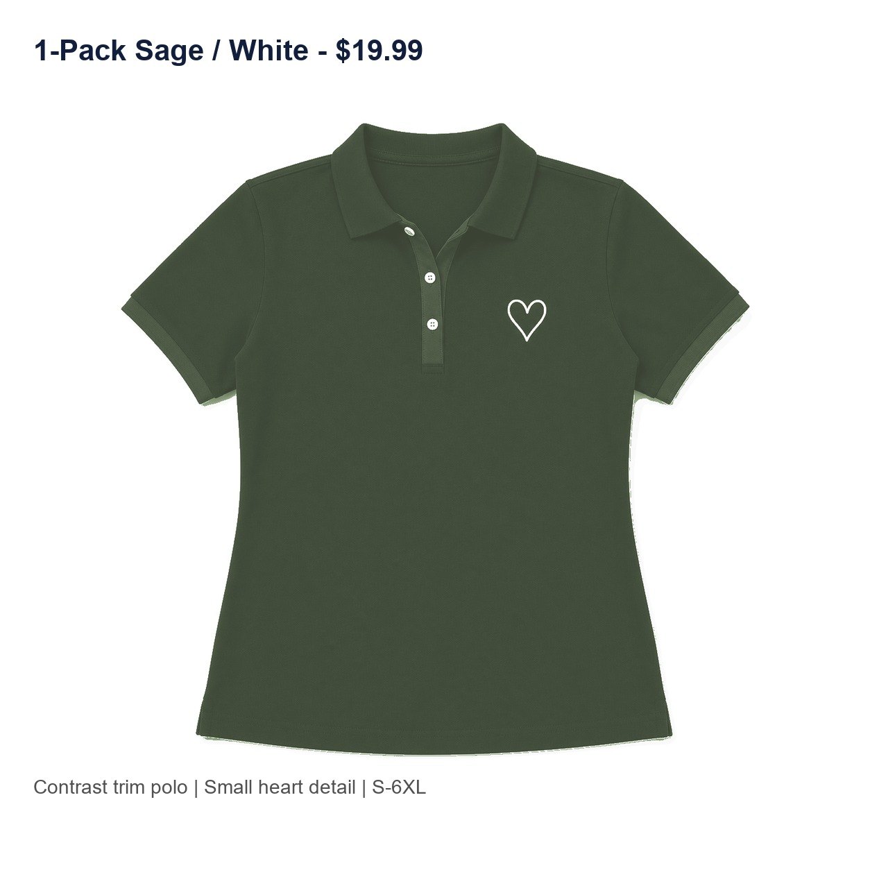 Women's contrast trim heart polo - variant sage white