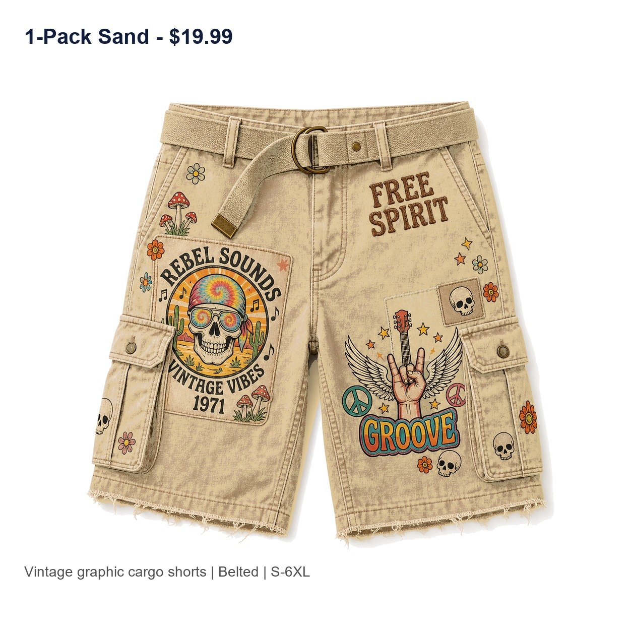 Men's vintage graphic cargo shorts - variant sand