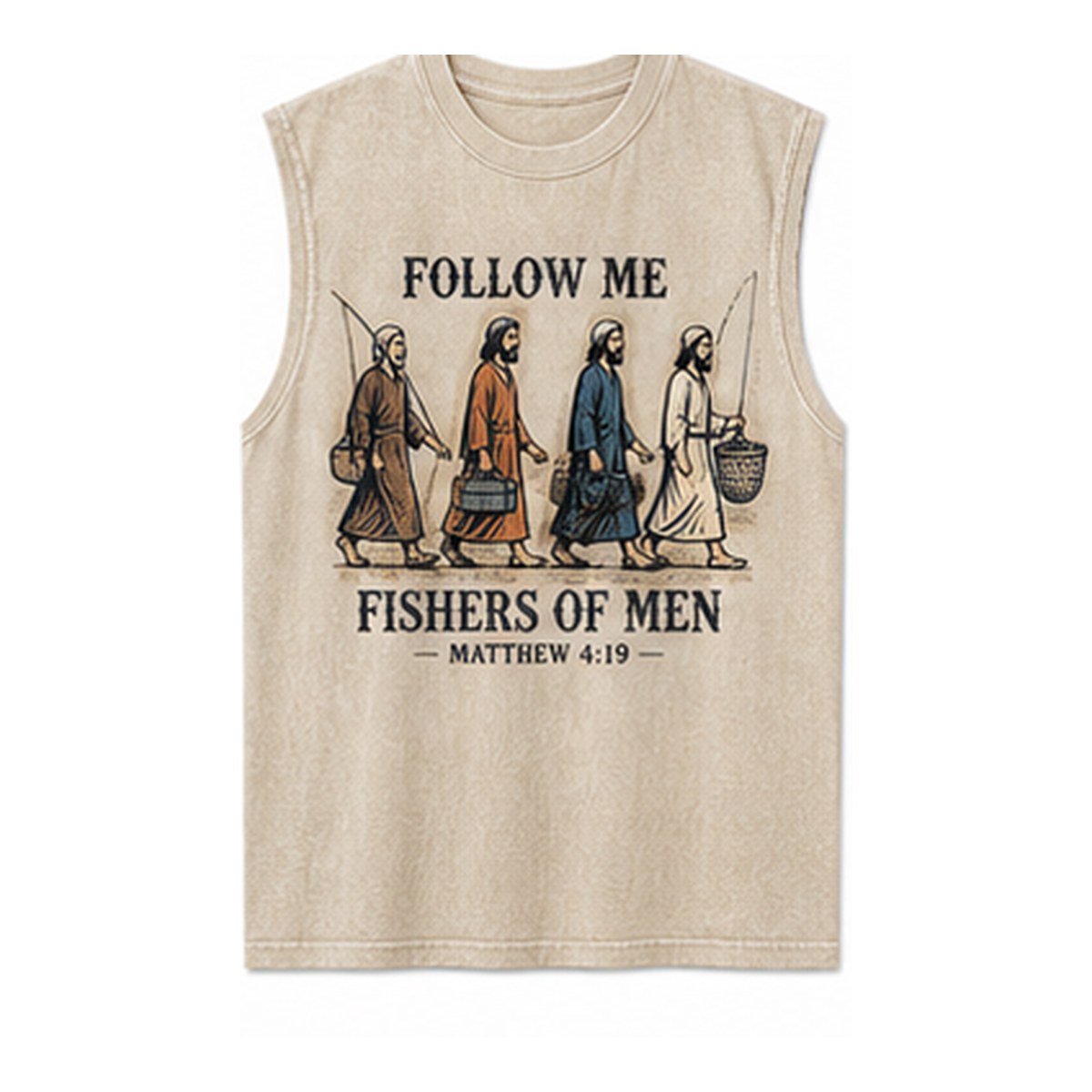 Men's Follow Me Fishers of Men sleeveless tee - variant sand