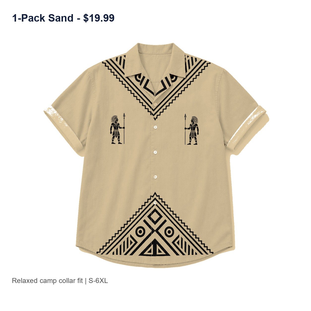 Men's tribal camp collar shirt - variant sand