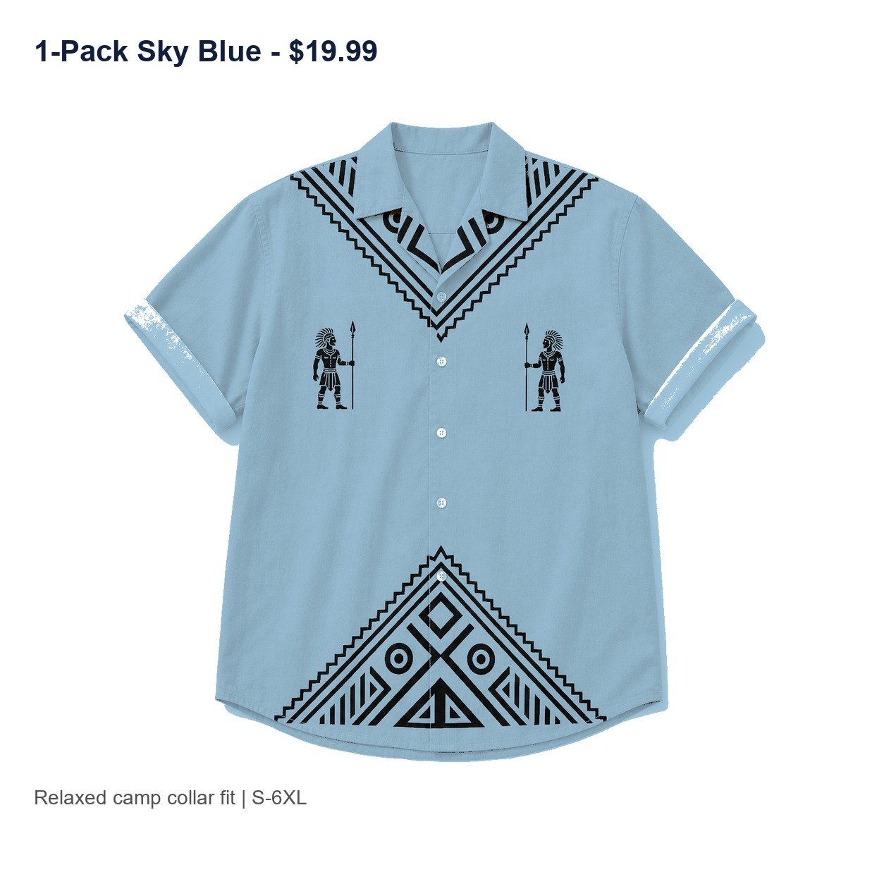 Men's tribal camp collar shirt - variant sky blue