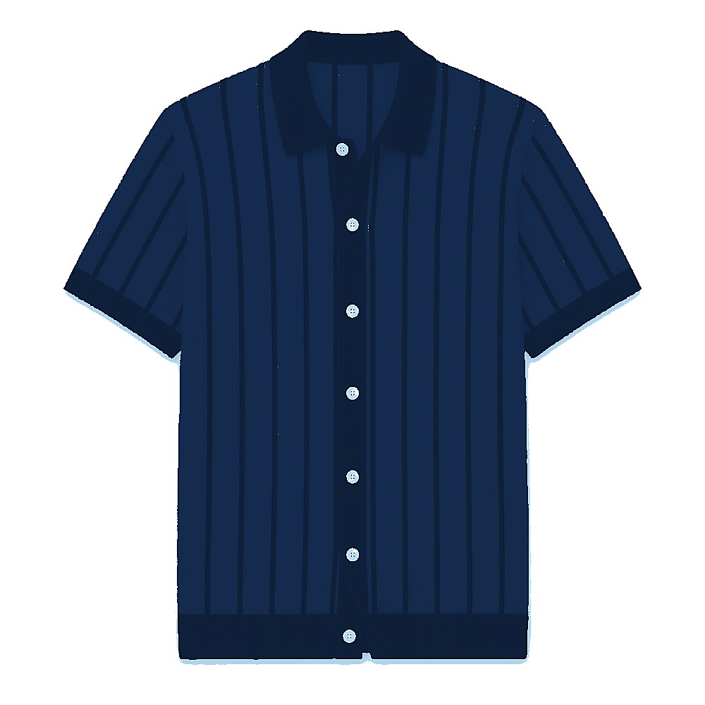 Men's striped knit polo cardigan - variant sky blue navy