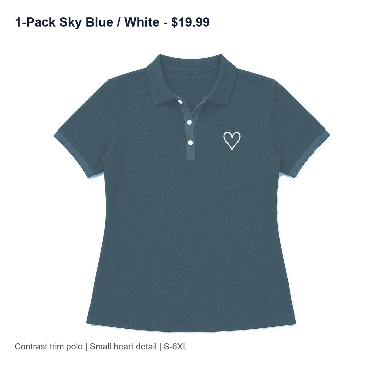 Women's contrast trim heart polo - variant sky blue white