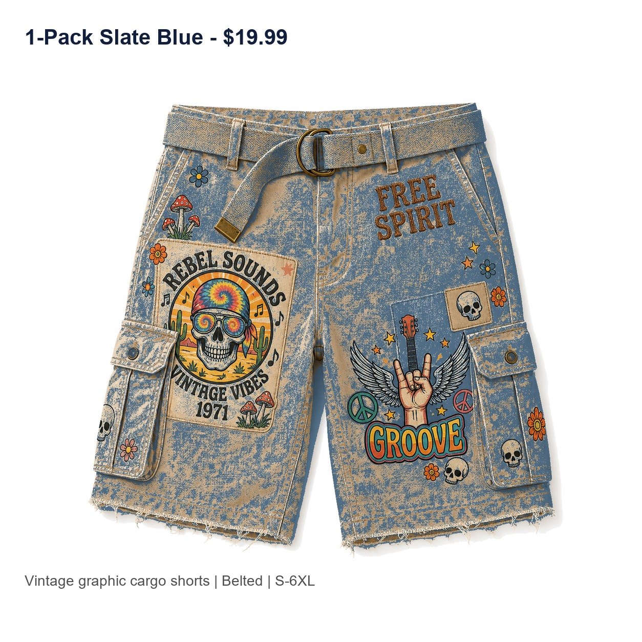 Men's vintage graphic cargo shorts - variant slate blue