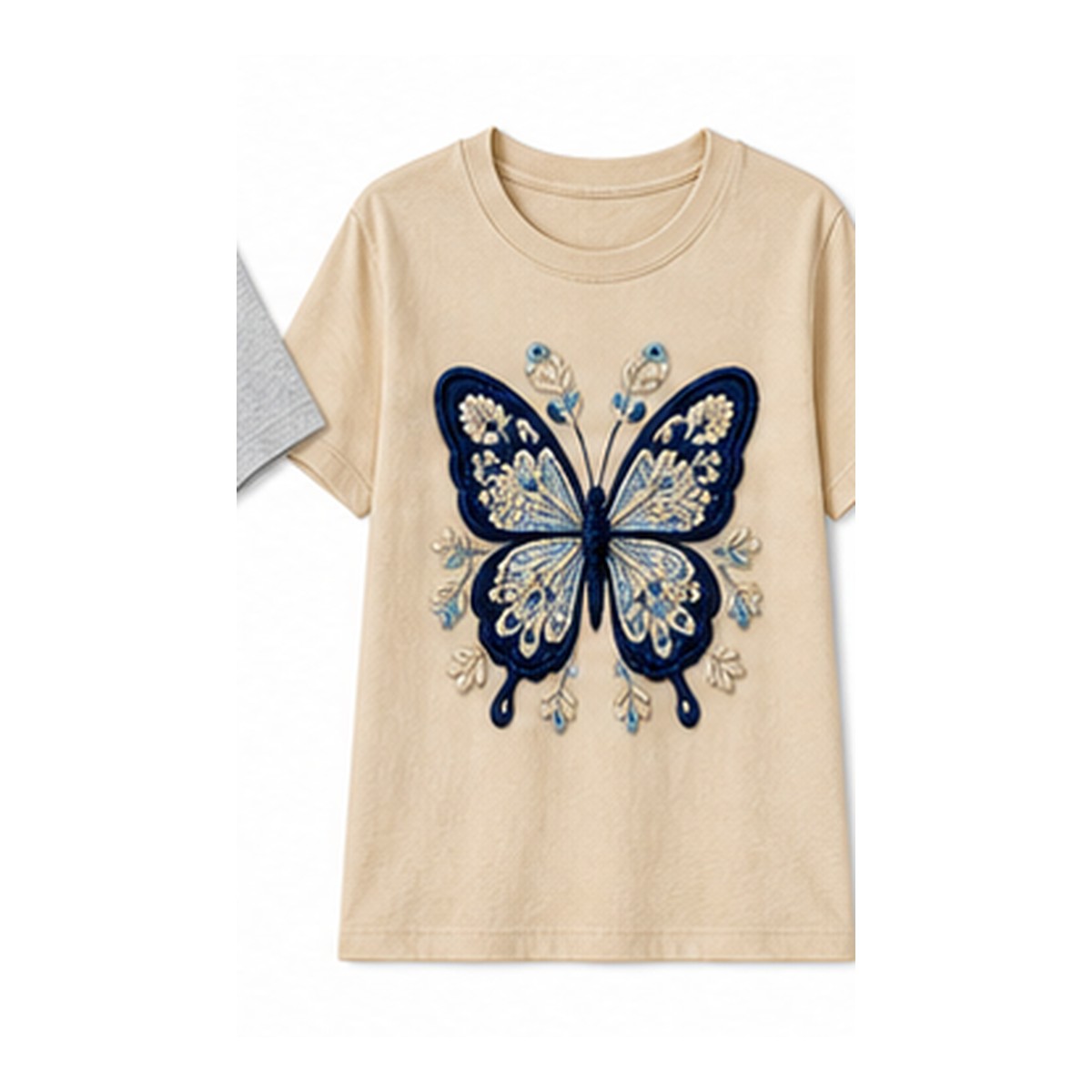 Women's crochet butterfly graphic tee - variant soft khaki